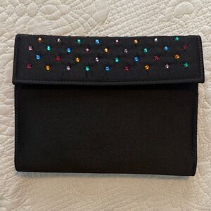 Vintage Shirl Miller Black Satin Purse Clutch with Multicolor Stud Accents✨